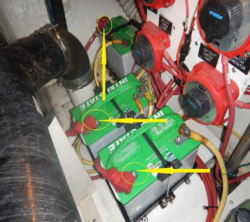 A group of batteries are connected to the electrical box.